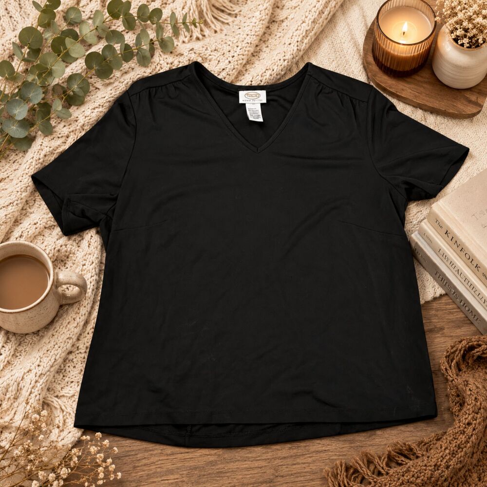 Talbots Petite XL XLP Black Short sleeve Blouse (272)